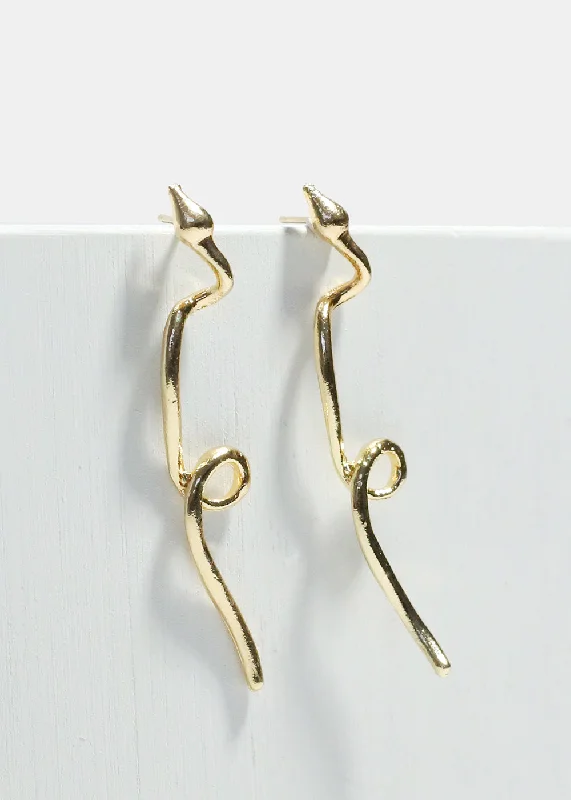 Gold Knot Earrings-Snake Loop Dangle Earrings