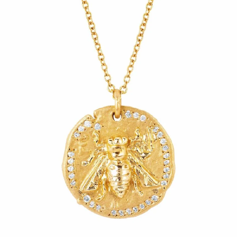 Geometric Gold Necklace-18k Sacred Honey Bee Coin Necklace