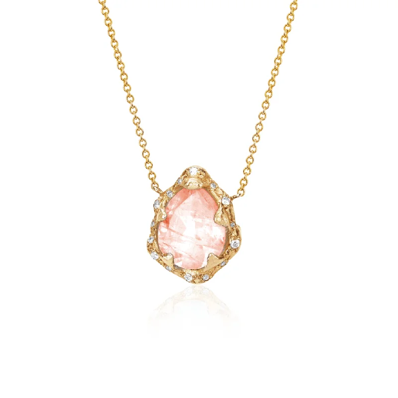 Pearl Chain Necklace-Baby Queen Water Drop Morganite Necklace with Sprinkled Diamonds