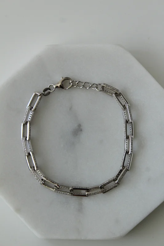 Custom Beaded Silver Bracelet-Silver Micropave Paperclip Bracelet