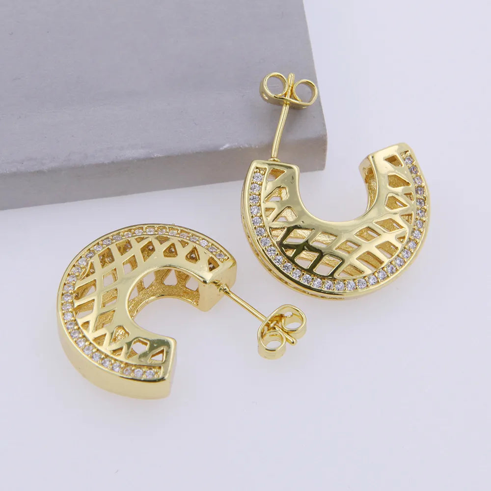 1 Pair Glam Simple Style Semicircle Plating Inlay Copper Zircon 18K Gold Plated Ear Studs