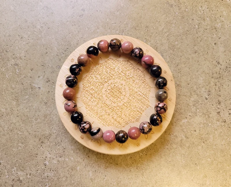 Simple Bar Bracelet-Rhodonite Stretch Bracelet 8mm