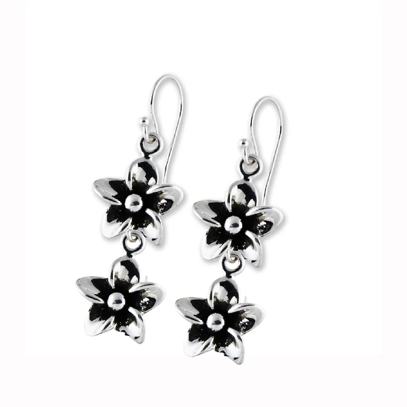 Gold and Diamond Earrings-Double Drop Plumeria Earring