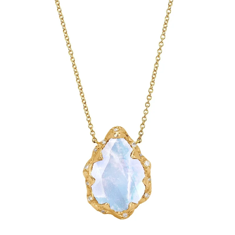 Unique Gold Pendant Necklace-Queen Water Drop Moonstone Necklace with Sprinkled Diamonds