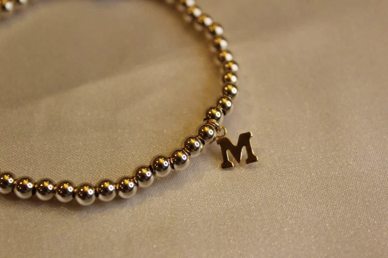 Birthstone Charm Bracelet-14k gold filled initial beaded bracelet