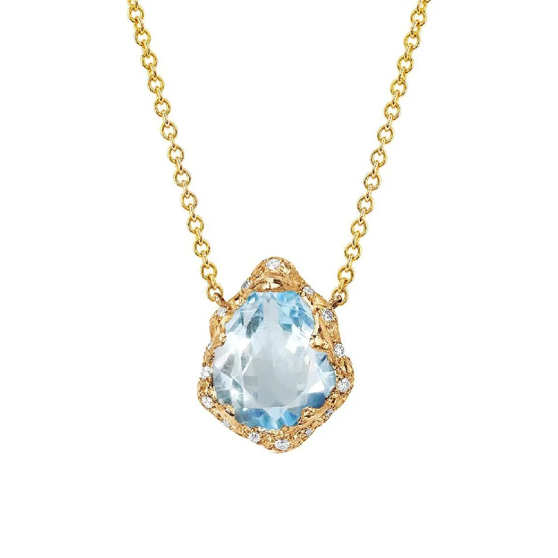 Geometric Pendant Necklace-Baby Queen Water Drop Aquamarine Necklace with Sprinkled Diamonds