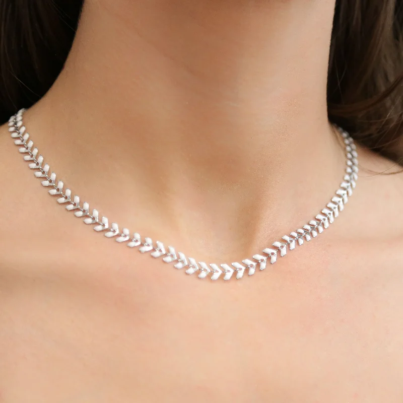 Modern Crystal Necklace-LANEY - Silver and White Chevron Necklace