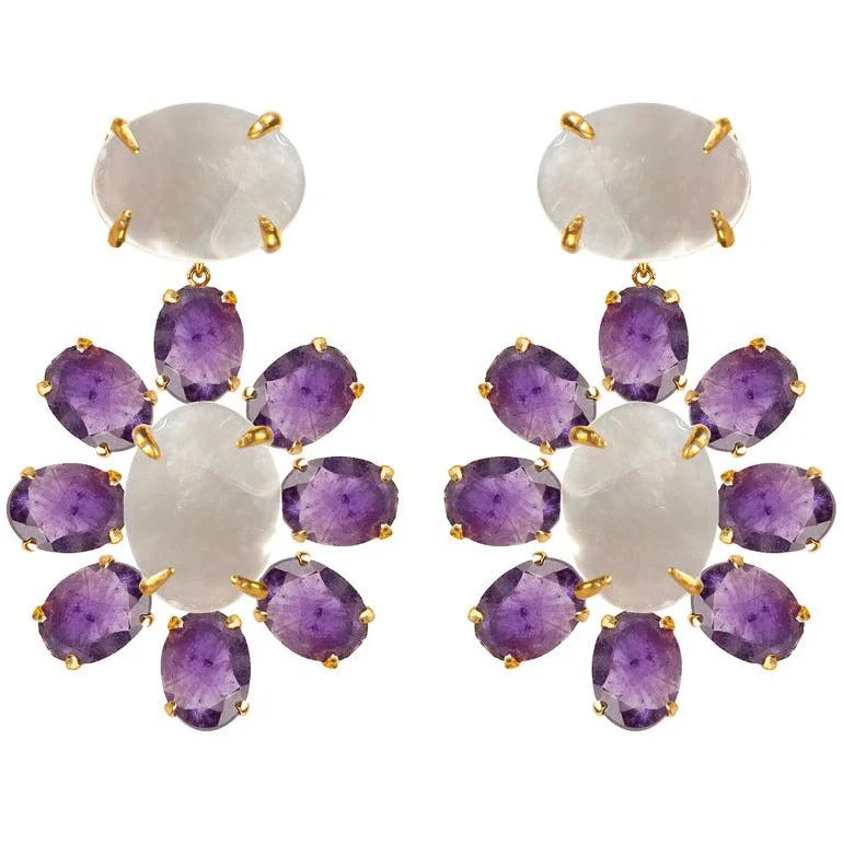 Stylish Dangling Earrings-Amethyst flowers