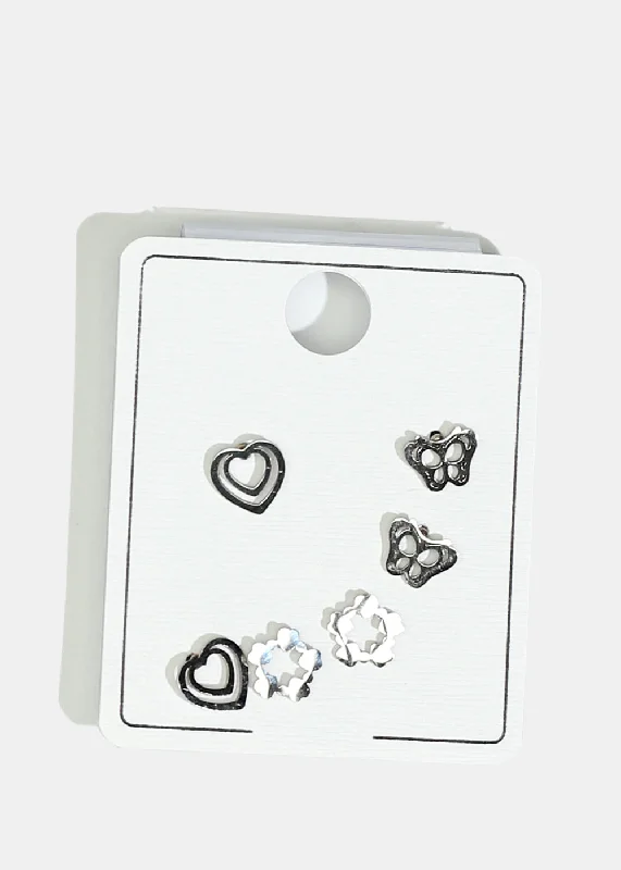 Large Hoop Earrings-Butterfly & Heart Stud Earrings