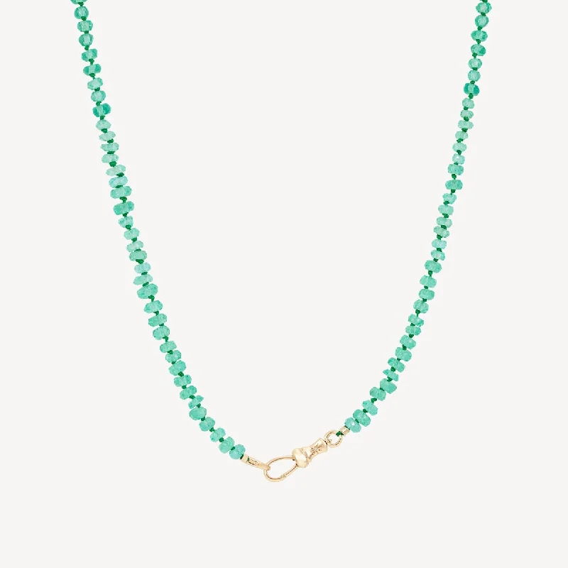 Custom Silver Heart Necklace-emerald beaded mood necklace - 10k yellow gold, emerald