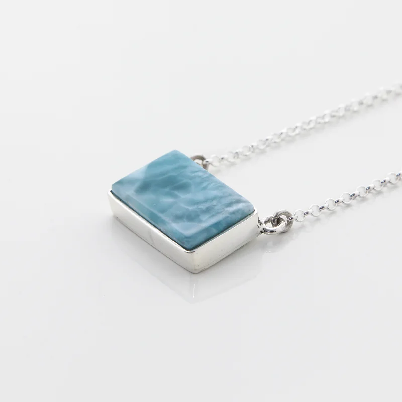 Minimalist Gemstone Necklace-Larimar Rectangle Necklace