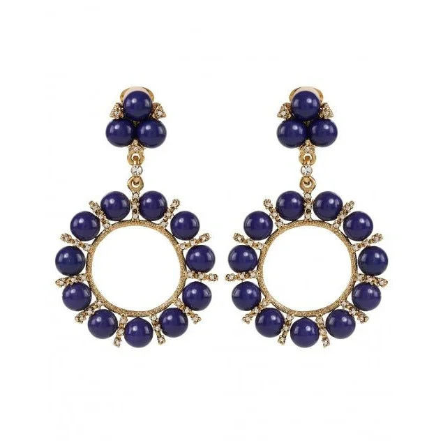 White Gold Earrings-Lapis Drop Hoop