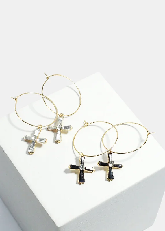 Modern Drop Earrings-Cross Dangle Hoop Earrings