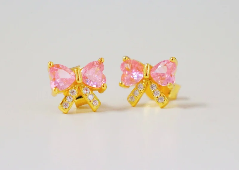 Elegant Stud Earrings-SCARLETT Pink Bow Stud Earrings