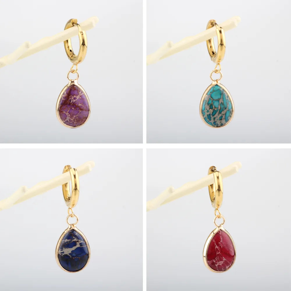 1 Piece Vintage Style Lady Classic Style Geometric Inlay 304 Stainless Steel Copper Natural Stone 18K Gold Plated Drop Earrings