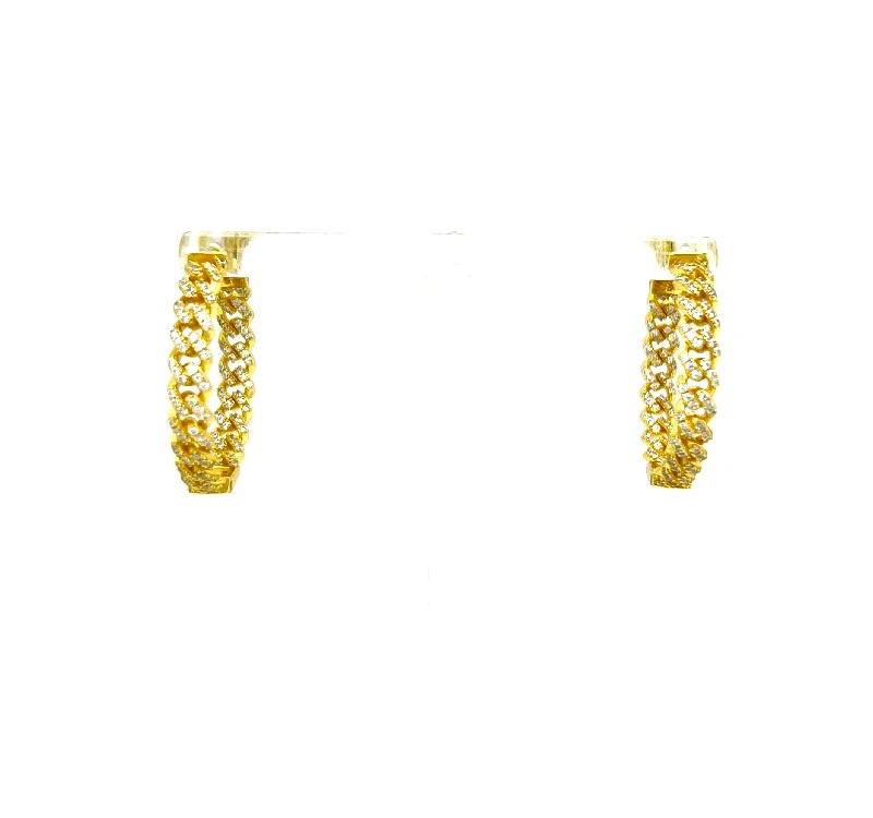 Gemstone Drop Earrings-Cuban Link Pave Hoops