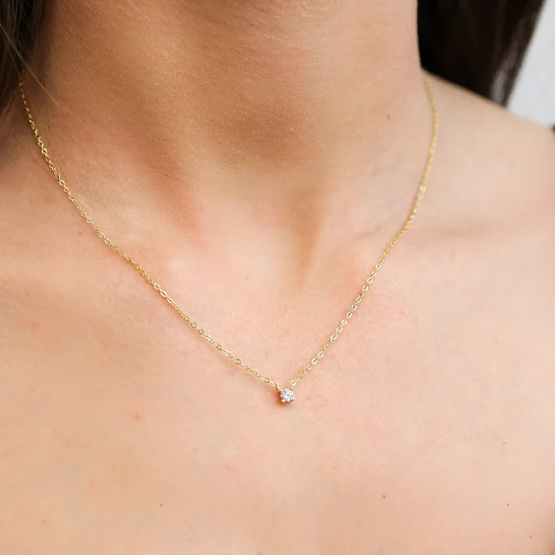 Classic Pearl Necklace-GOLDIE - Dainty Gold Chain with CZ Pendant Necklace