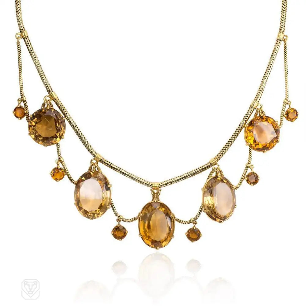 Cute Crystal Necklace-Antique gold and citrine festoon necklace