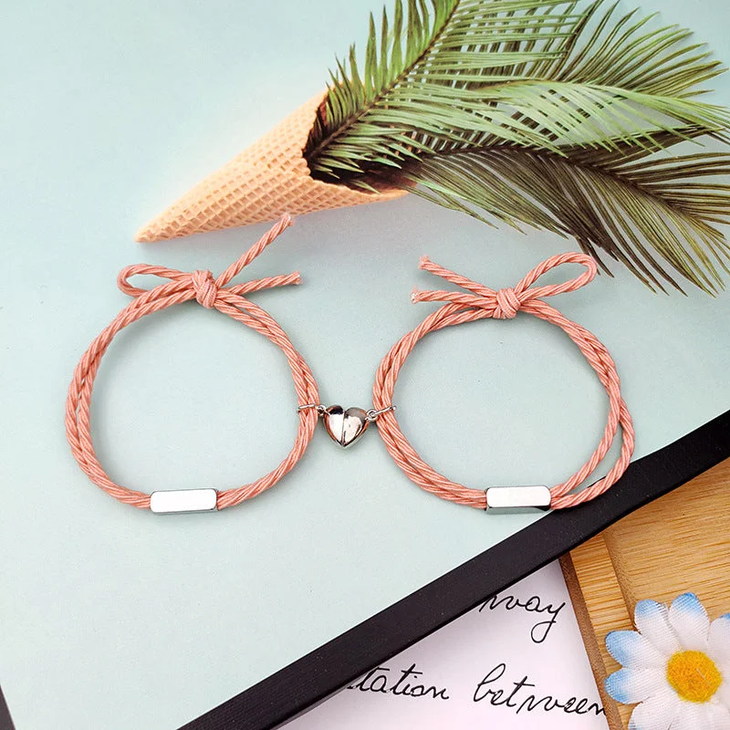 Heart-Shaped Rubber Band Stainless Steel Orange Pair