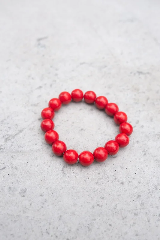 Customizable Gold Bangle Bracelet-Large Red Howlite Bracelet