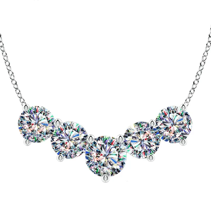 Sparkling Crystal Necklace-14KWG 1.50 CTW RD FOF DIA 5 STONE NECKLACE