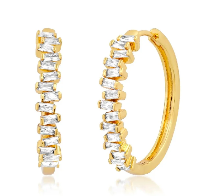 Bold Drop Earrings-Baguette CZ Hoops