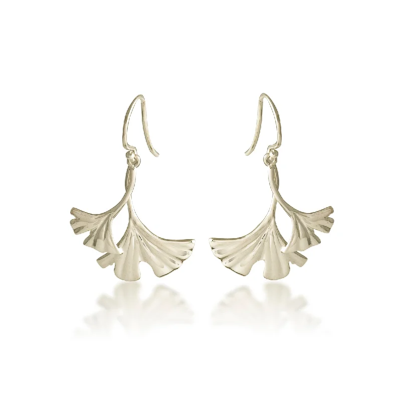 Diamond Drop Earrings-Small Double Gingko Earring