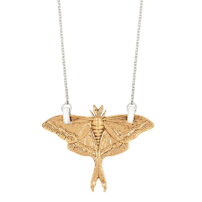 Fashion Silver Pendant Necklace-Luna Moth Necklace in Bronze