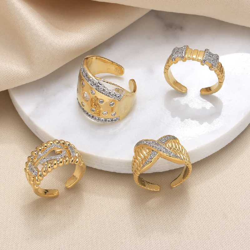 Wedding Ring Set with Emerald-Wholesale Retro Simple Style Geometric Copper Plating Inlay 18K Gold Plated Zircon Rings