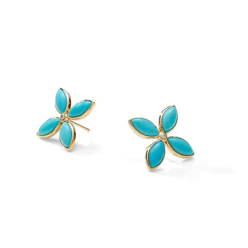 Gold Leaf Earrings-Turquoise Flower Earrings