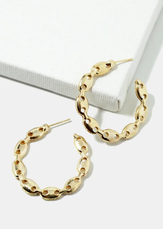 Floral Hoop Earrings-Small Linked Chain Hoop Earrings