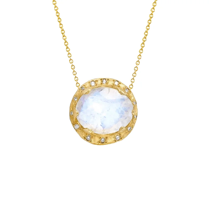 Custom Silver Pendant Necklace-Baby Queen Oval Moonstone Necklace with Sprinkled Diamonds