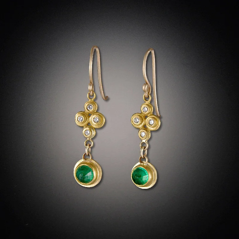 Fashion Bead Earrings-Raised Diamond Dots and Rose Cut Emerald Earrings