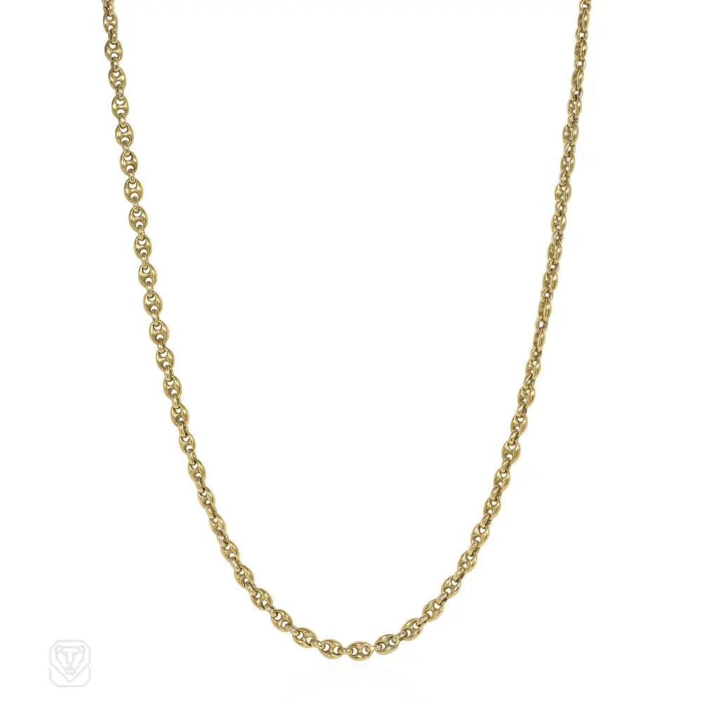 Long Gemstone Necklace-Estate gold mariner link chain necklace