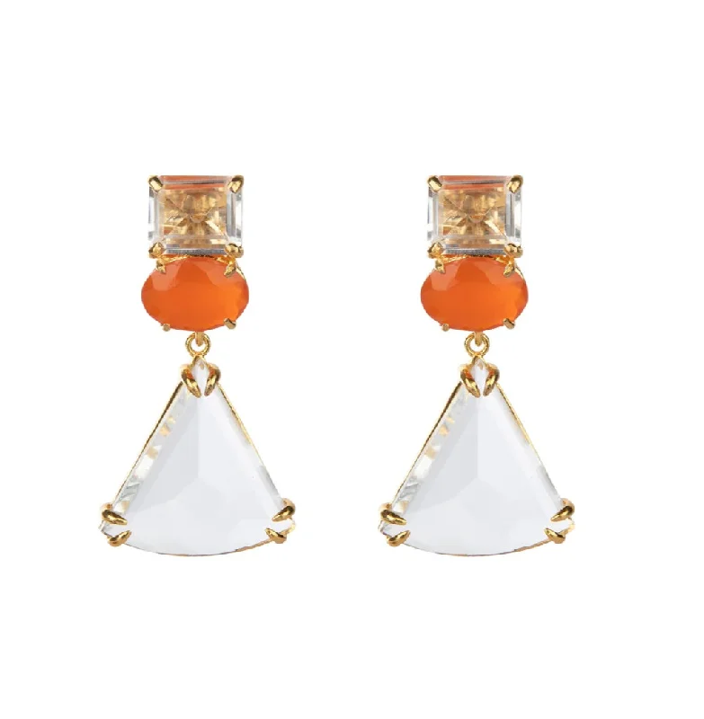 Natural Stone Earrings-Carnelian White Topaz