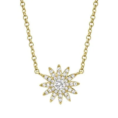 Unique Silver Bar Necklace-0.15CT DIAMOND STARBURST NECKLACE