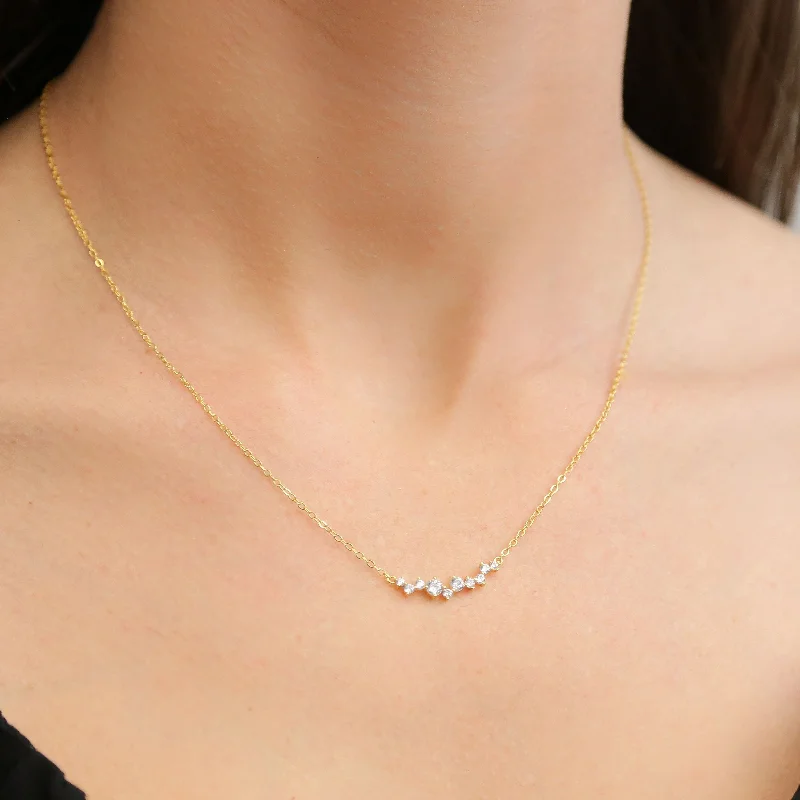 Dainty Silver Necklace-COSMIC - GOLD Dainty Chain with CZ line Cluster Necklace