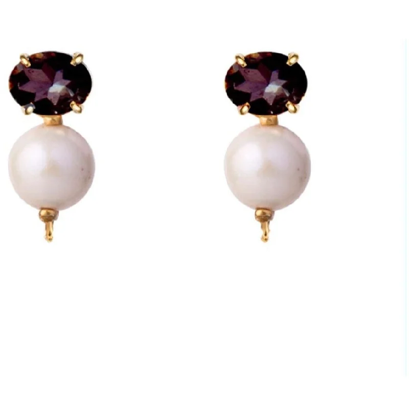 Sterling Stud Earrings-Amethyst and Pearl drops