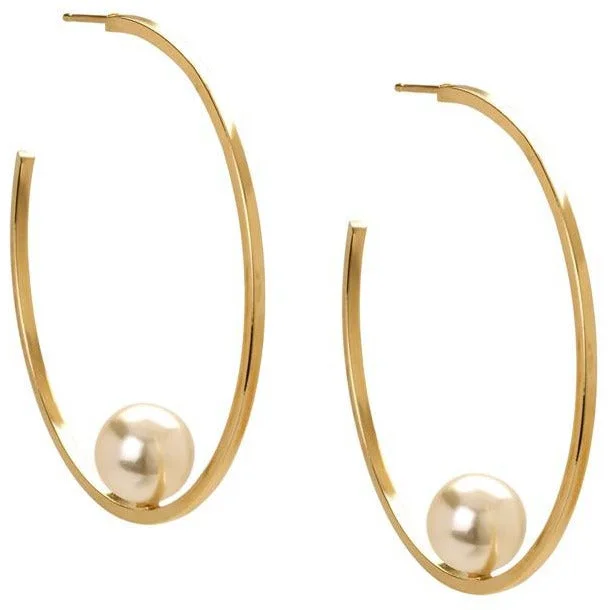 Large Hoop Earrings-Pearl hoop