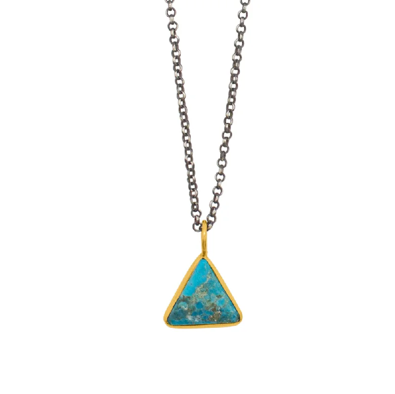 Layered Silver Pendant Necklace-Triad Necklace in Turquoise & Gold & Antiqued Sterling