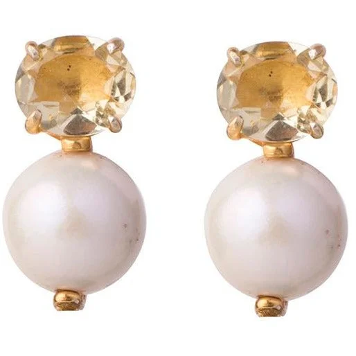 Layered Gold Earrings-Lemon Quartz Pearl