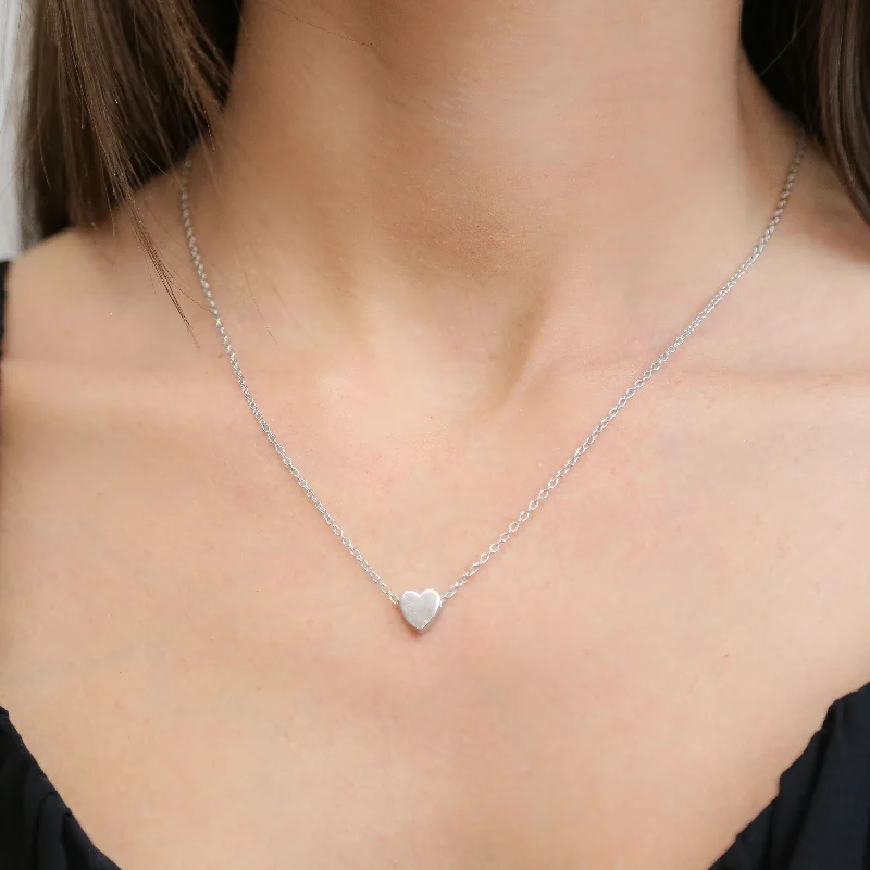 Designer Pendant Necklace-HEARTLEY - Silver Dainty Chain with Silver Heart Pendant Necklace