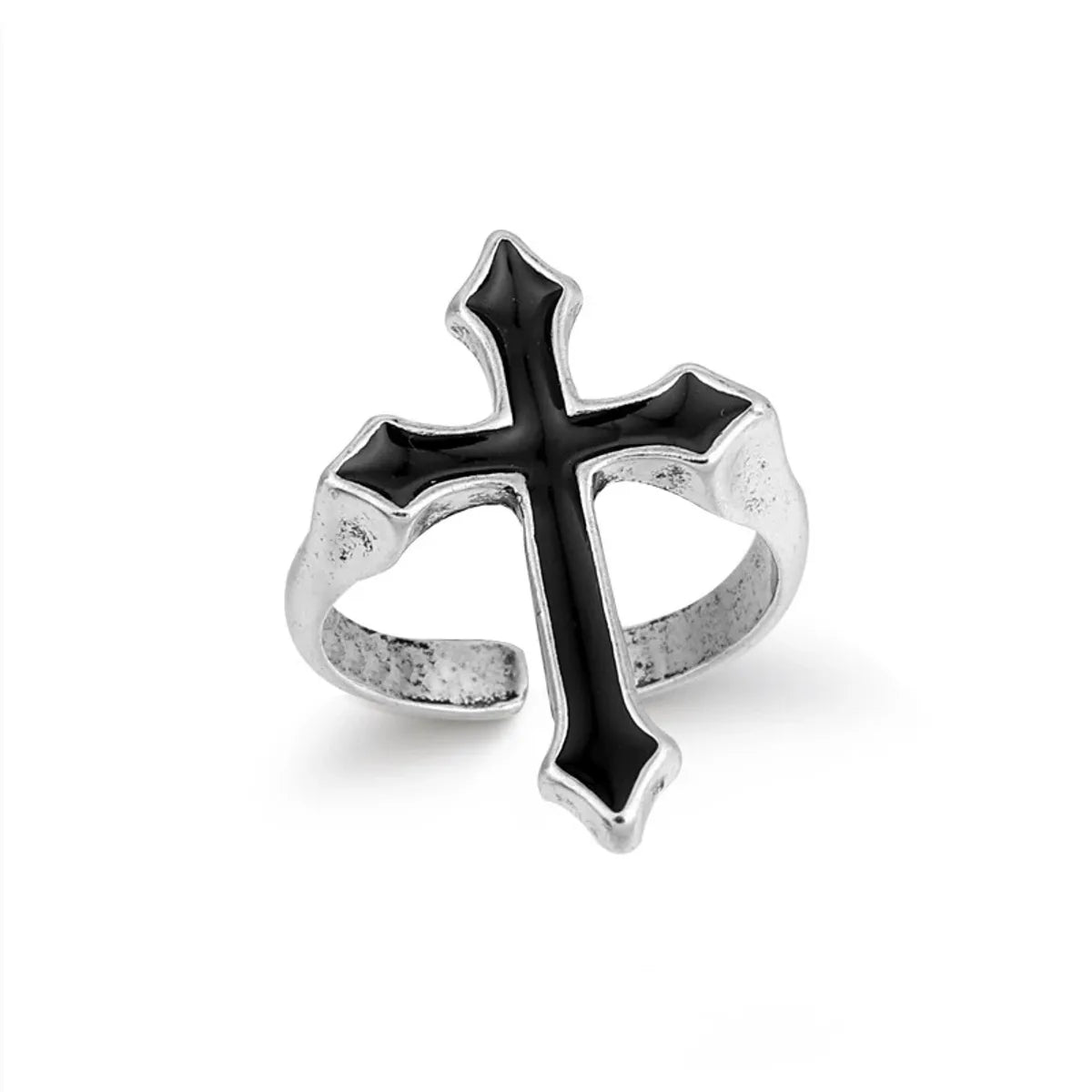 Custom Wedding Ring-Retro Punk Style Black Big Cross Ring Gothic Alloy Ring