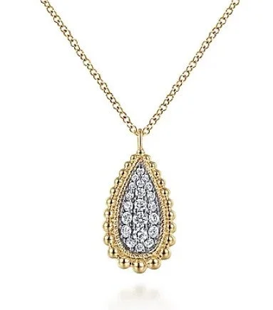 Butterfly Necklace for Women-14K Yellow Gold Bujukan Pave Diamond Teardrop Pendant Necklace