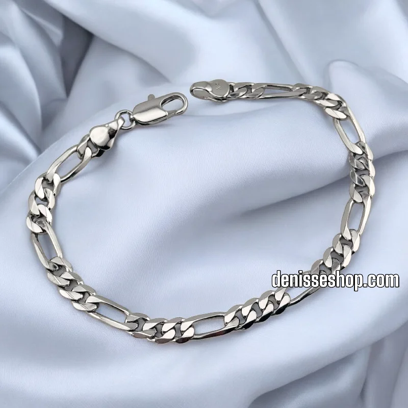 Women's Leather Bangle Bracelet-FIGARO CUBAN SILVER BRACELET 8'' BR647