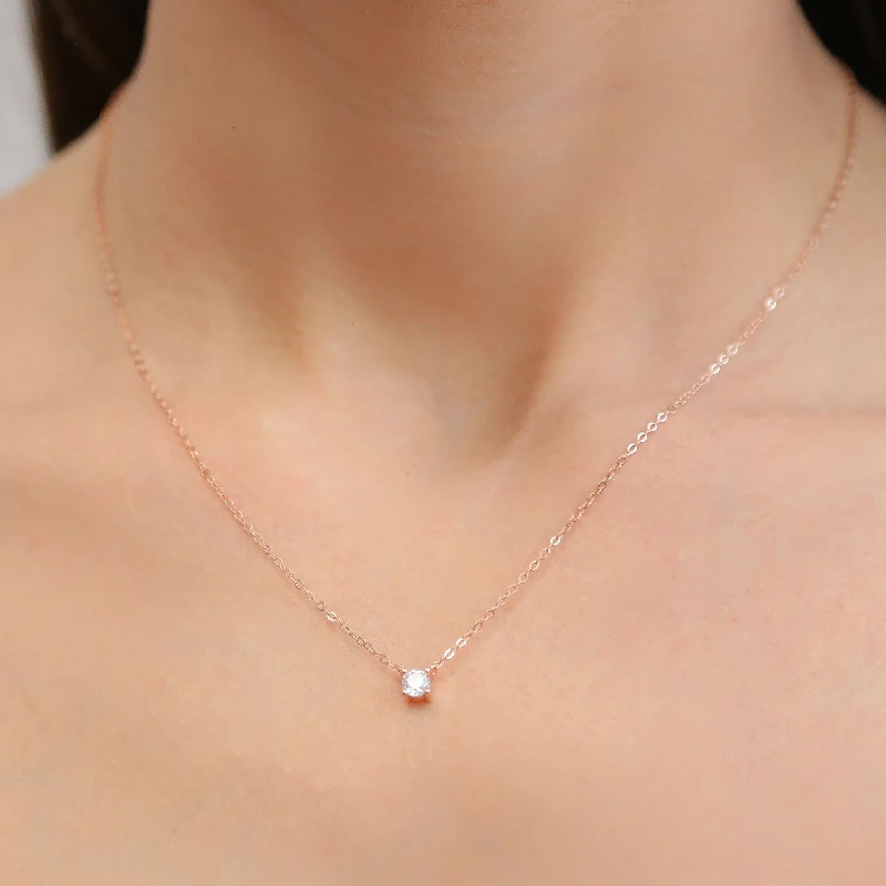 Handmade Pendant Necklace-LUMI - Rose Gold Dainty Chain with CZ stone Necklace