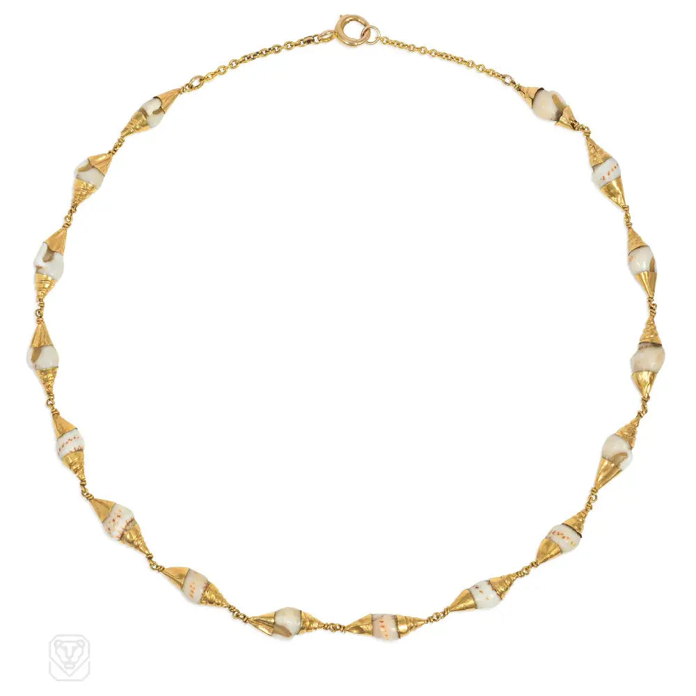 Pearl Drop Necklace-Georgian gold-wrapped shell necklace