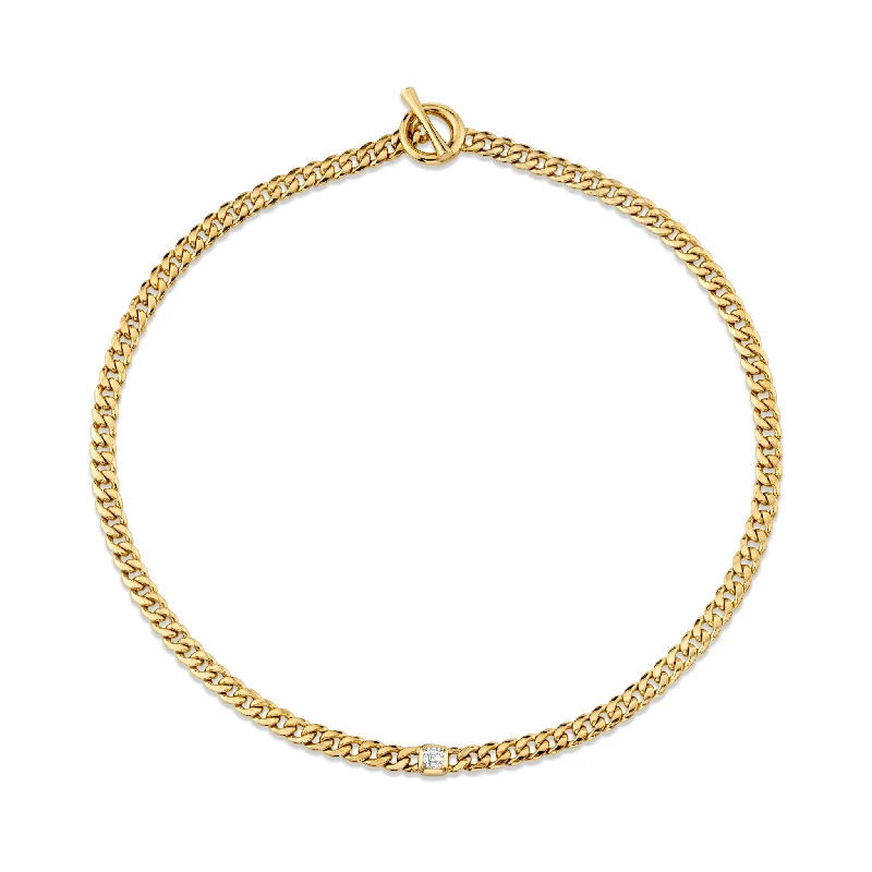 Modern Gold Necklace-Queen Asscher Cut Diamond Hollow Cuban Choker