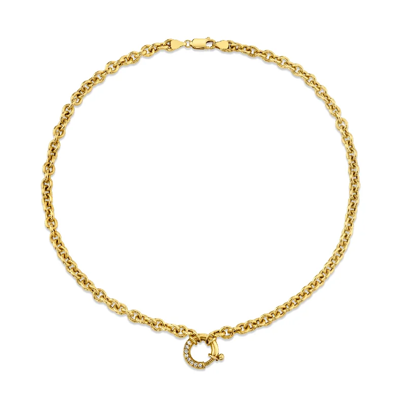 Multi-Layer Necklace for Women-Alchemy Link Choker with Pavé Diamond Hoop Closure