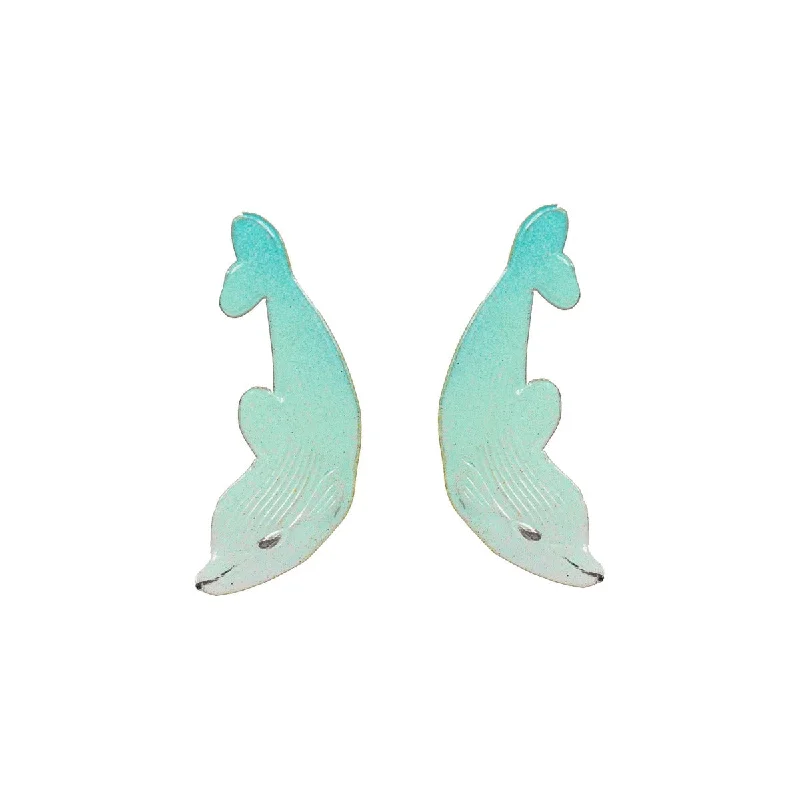 Premium Silver Earrings-Handpainted Dolphin Earrings